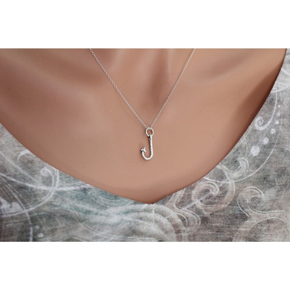 Sterling Silver Fish Hook Charm Necklace